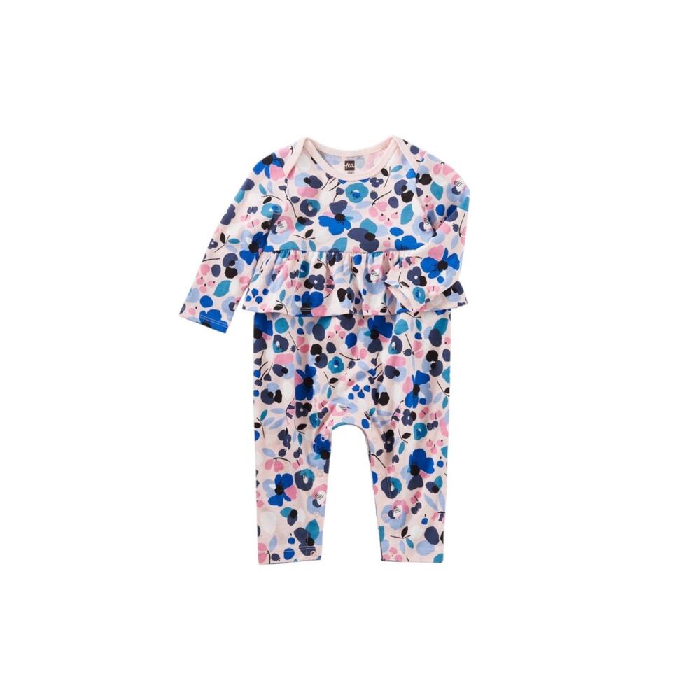 NEW Tea Collection Jamptland Floral Peplum Romper Pink Blue 3-6 Months